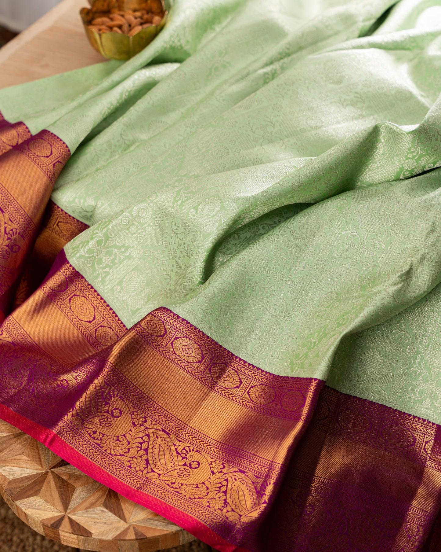 Kanchipuram Silk Brocade Green Saree With Rakhi And Gift Box