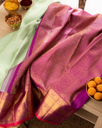 Kanchipuram Silk Brocade Green Saree With Rakhi And Gift Box
