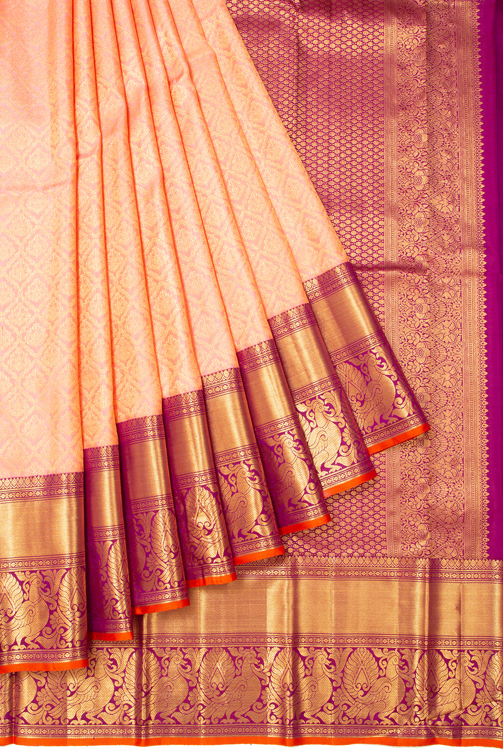 Kanchipuram Silk Brocade Peach Saree