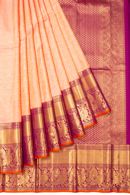 Kanchipuram Silk Brocade Peach Saree