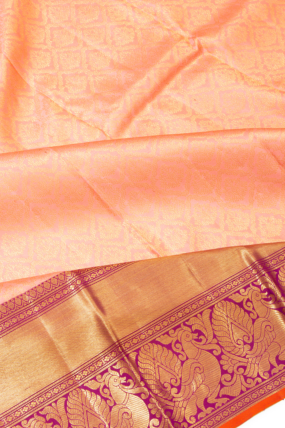 Kanchipuram Silk Brocade Peach Saree