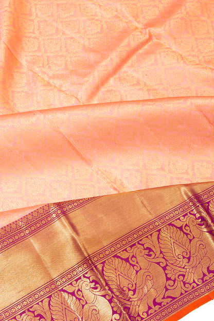 Kanchipuram Silk Brocade Peach Saree