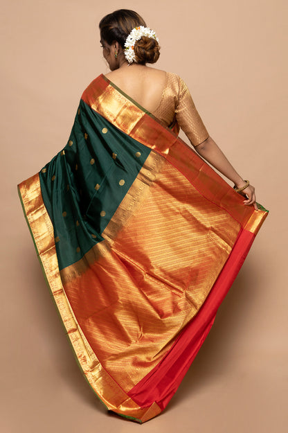 Kanchipuram Silk Butta Bottle Green Saree