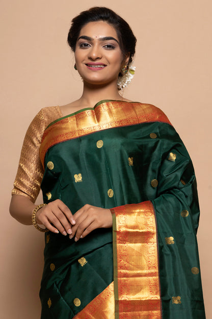 Kanchipuram Silk Butta Bottle Green Saree