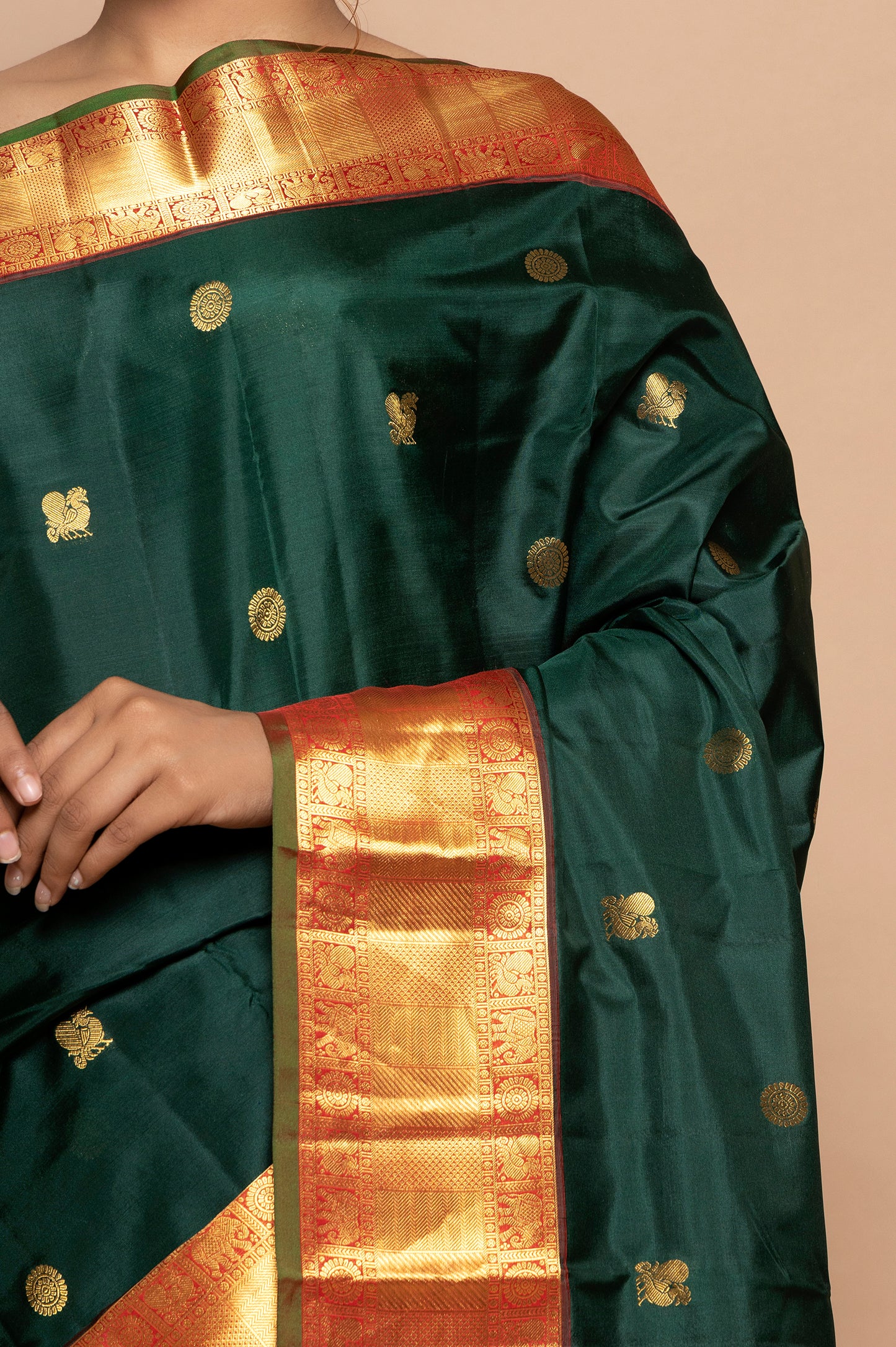 Kanchipuram Silk Butta Bottle Green Saree