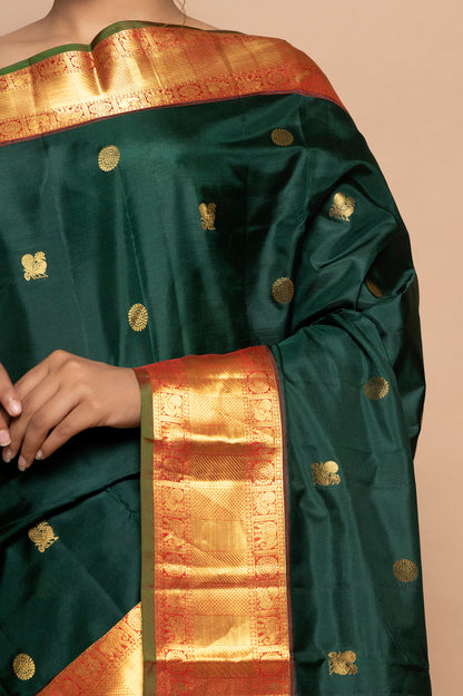 Kanchipuram Silk Butta Bottle Green Saree