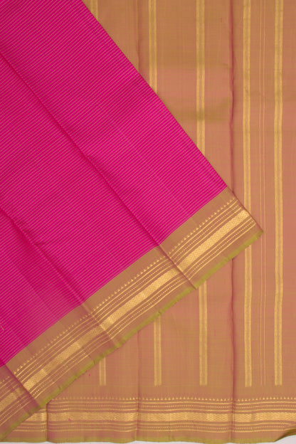 Kanchipuram Silk Horizontal Lines Pink Saree