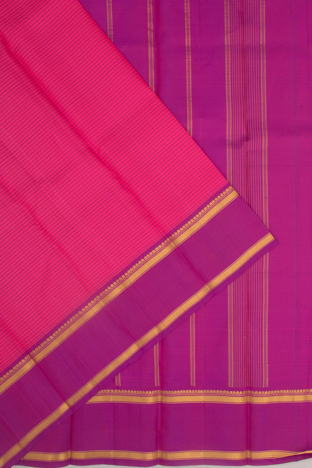 Kanchipuram Silk Checks Pink Saree
