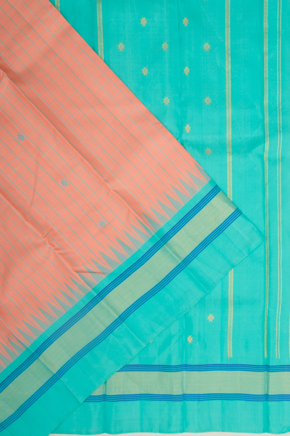 Gadwal Silk Checks And Butta Pastel Orange Saree