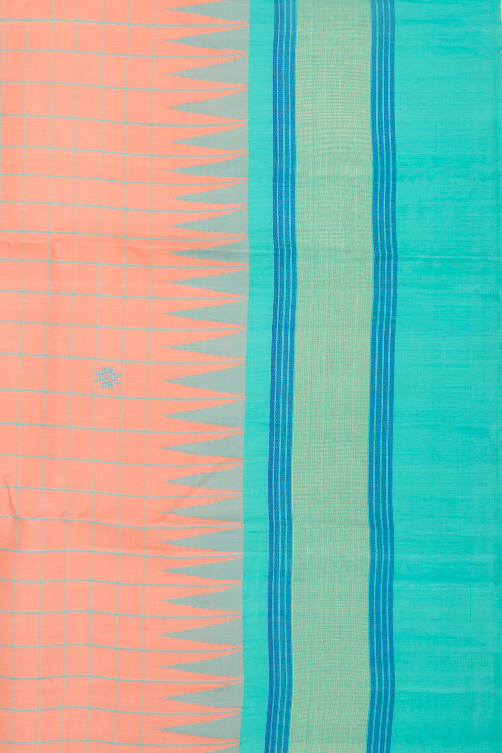 Kanchipuram Silk Checks And Butta Pastel Orange Saree