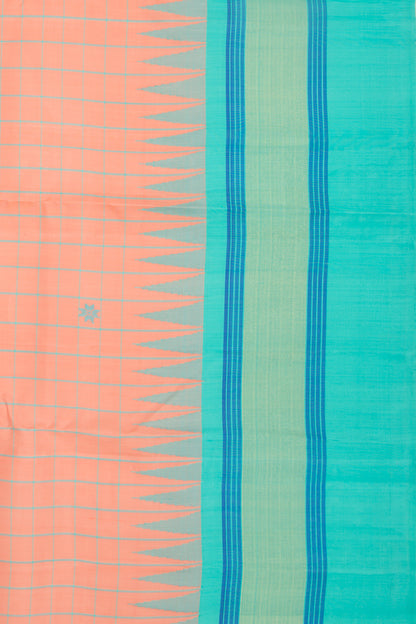 Kanchipuram Silk Checks And Butta Pastel Orange Saree