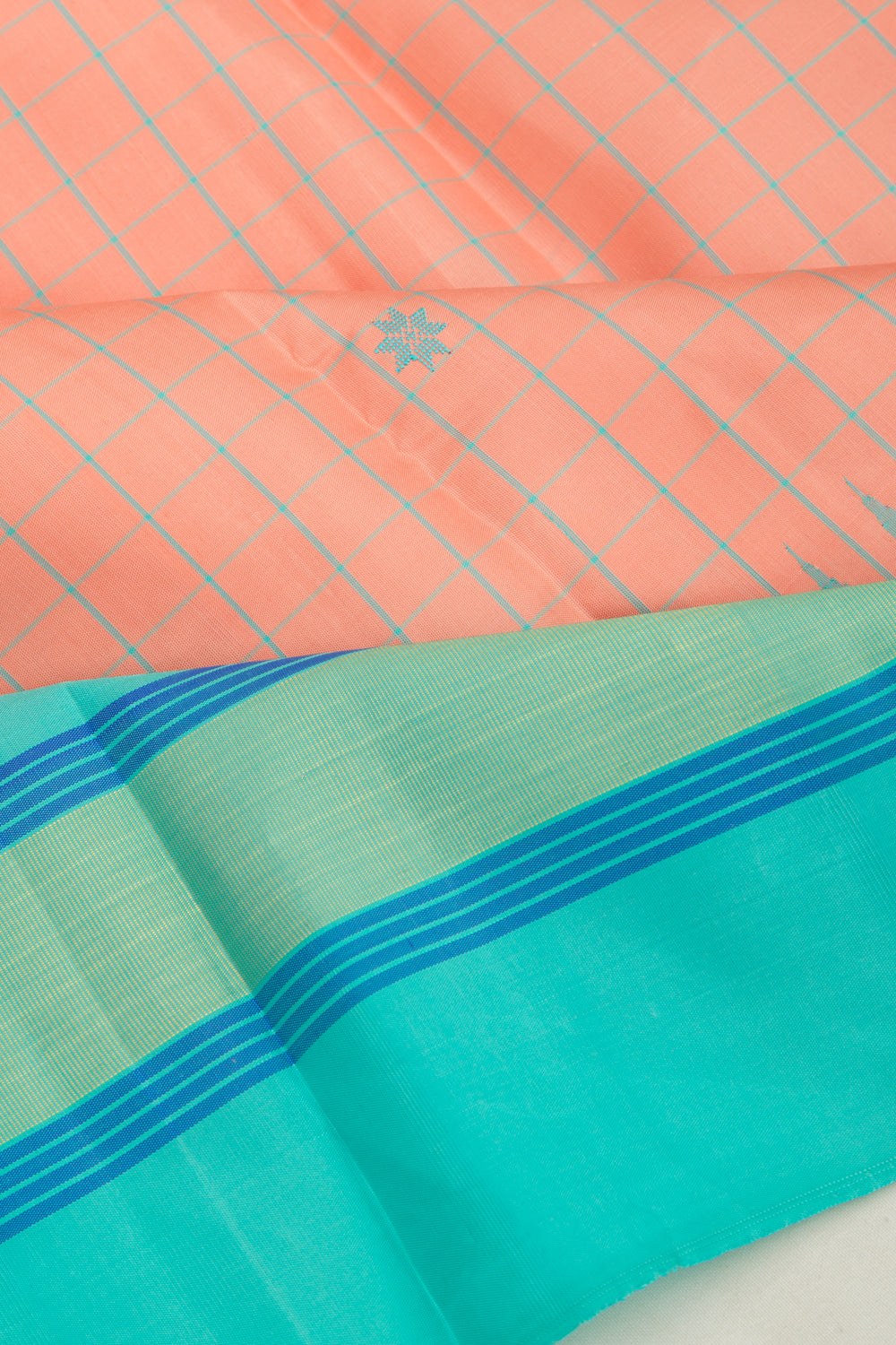 Kanchipuram Silk Checks And Butta Pastel Orange Saree