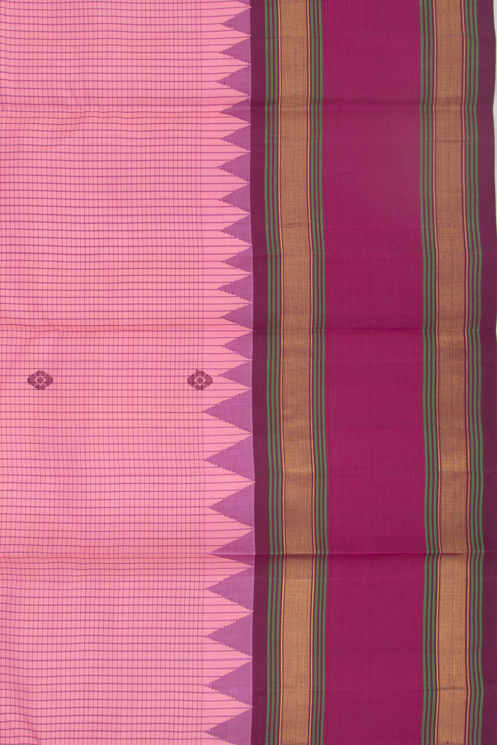 Kanchipuram Silk Checks And Butta Pink Saree