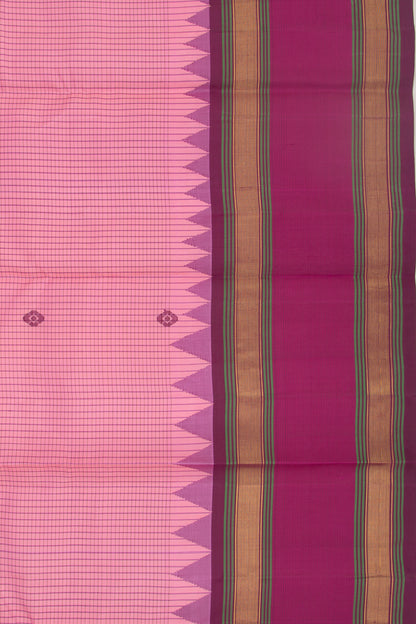 Kanchipuram Silk Checks And Butta Pink Saree