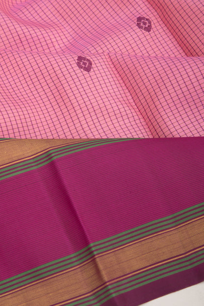 Kanchipuram Silk Checks And Butta Pink Saree