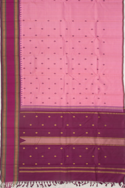 Kanchipuram Silk Checks And Butta Pink Saree