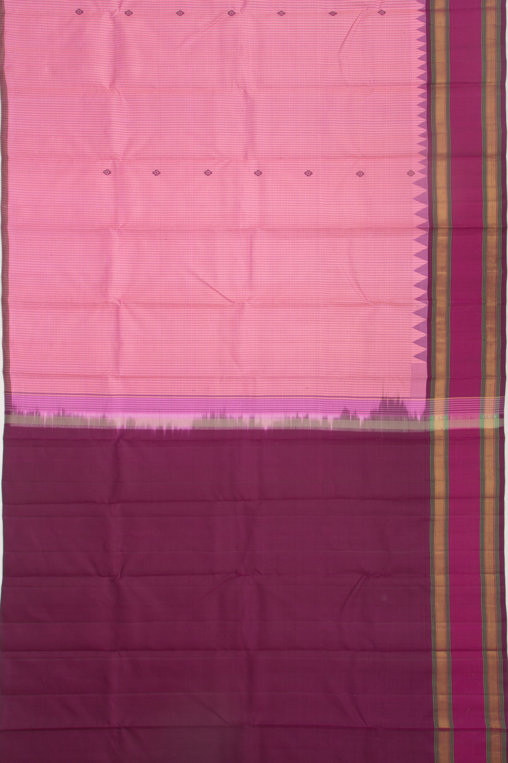 Kanchipuram Silk Checks And Butta Pink Saree
