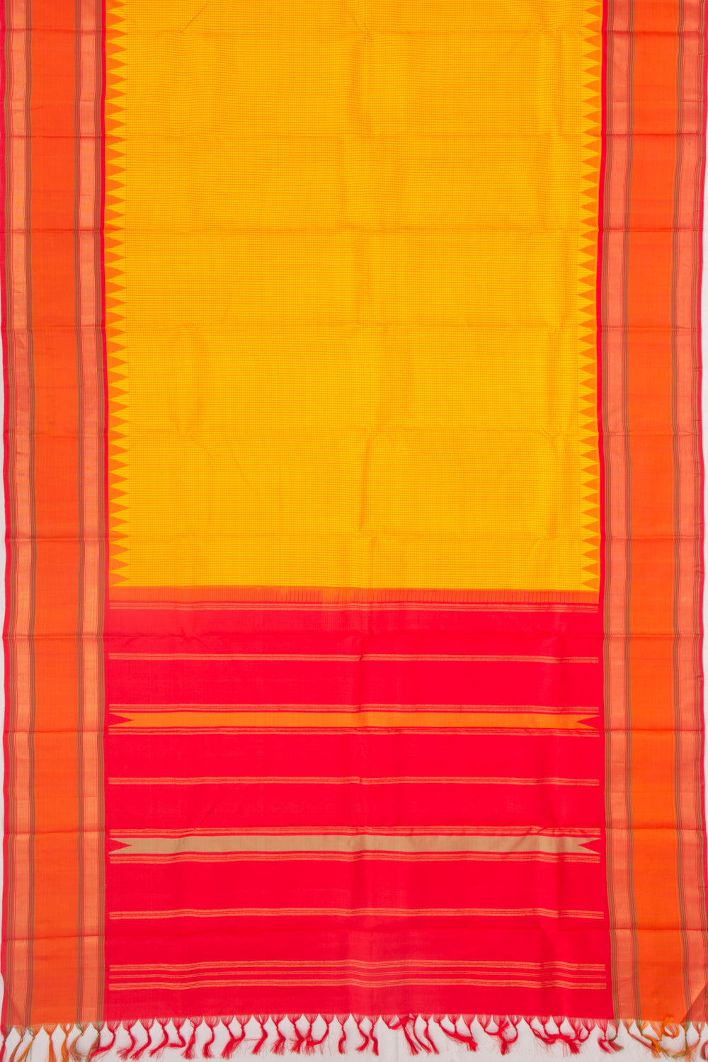Kanchipuram Silk Checks Yellow Saree