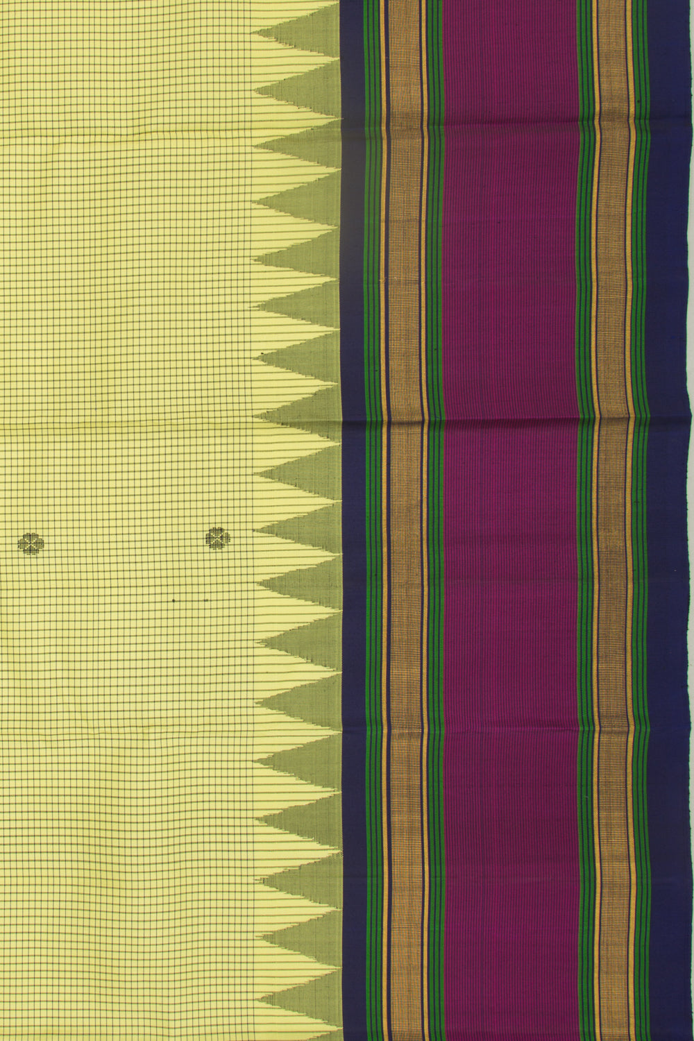 Kanchipuram Silk Checks And Butta Lemon Yellow Saree