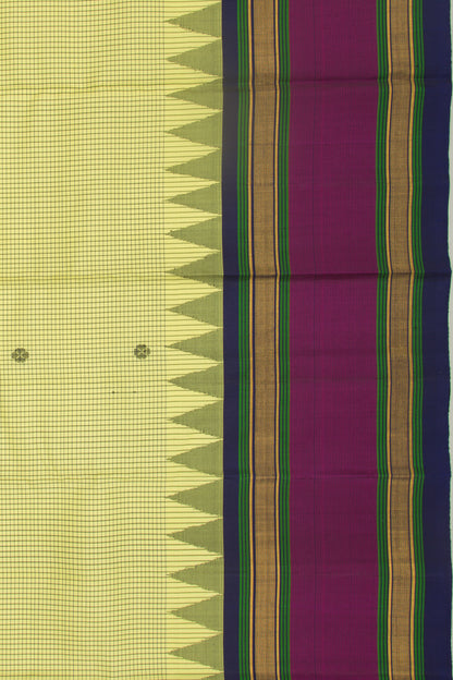 Kanchipuram Silk Checks And Butta Lemon Yellow Saree