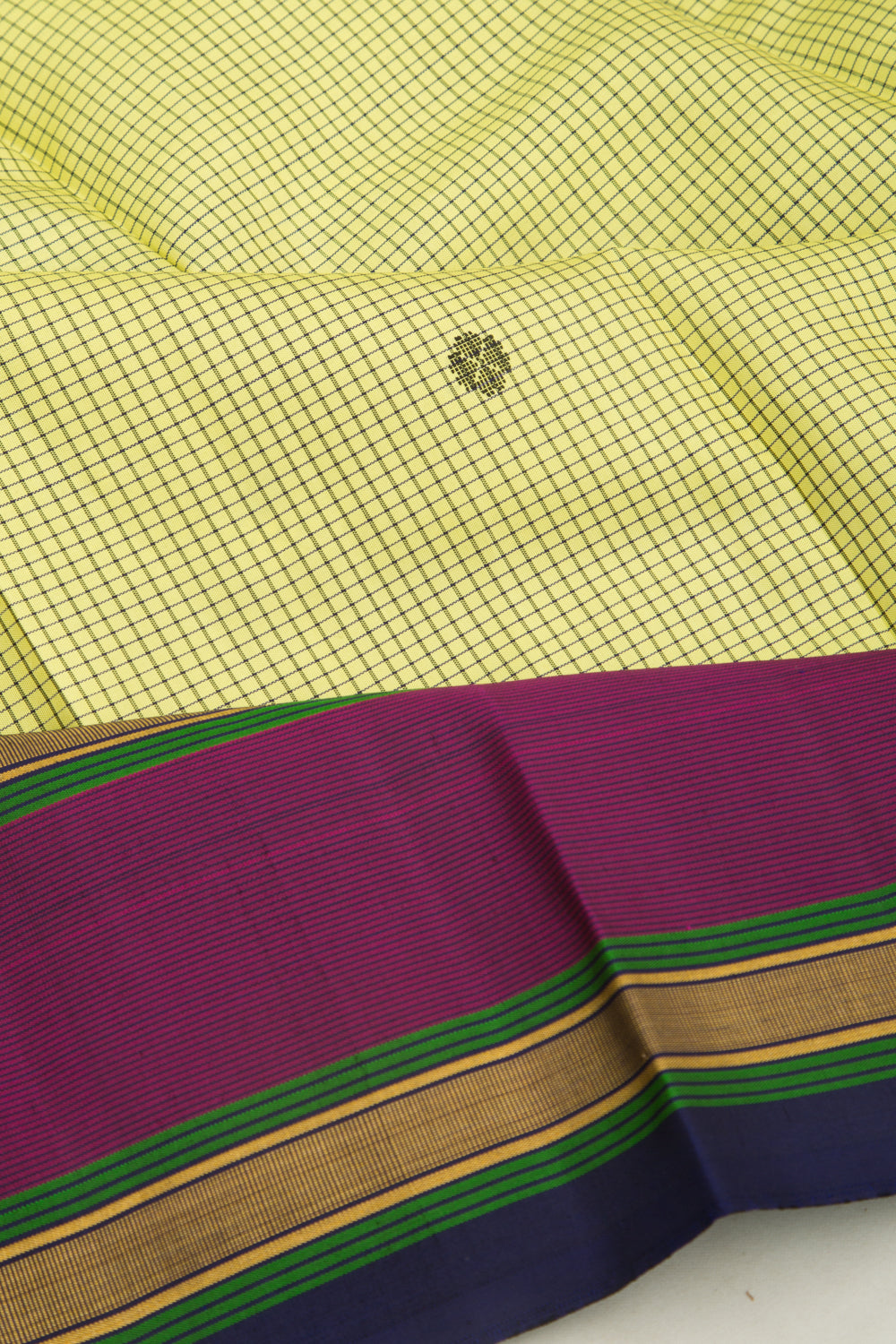 Kanchipuram Silk Checks And Butta Lemon Yellow Saree