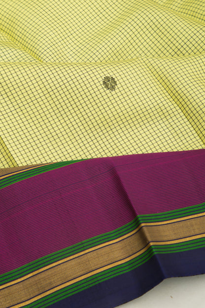 Kanchipuram Silk Checks And Butta Lemon Yellow Saree