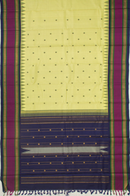 Kanchipuram Silk Checks And Butta Lemon Yellow Saree