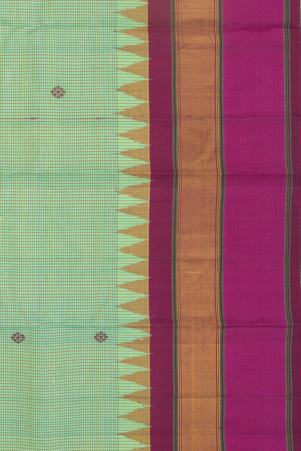 Kanchipuram Silk Checks And Butta Dual Tone Green Saree