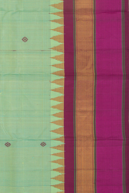Kanchipuram Silk Checks And Butta Dual Tone Green Saree
