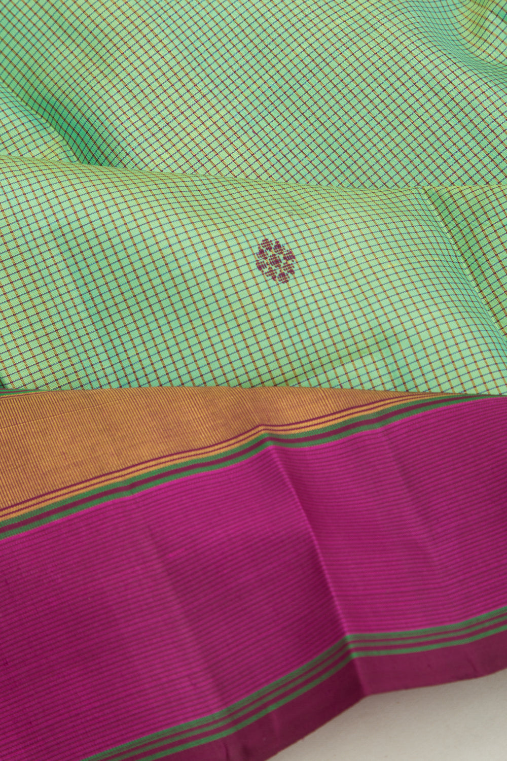 Kanchipuram Silk Checks And Butta Dual Tone Green Saree