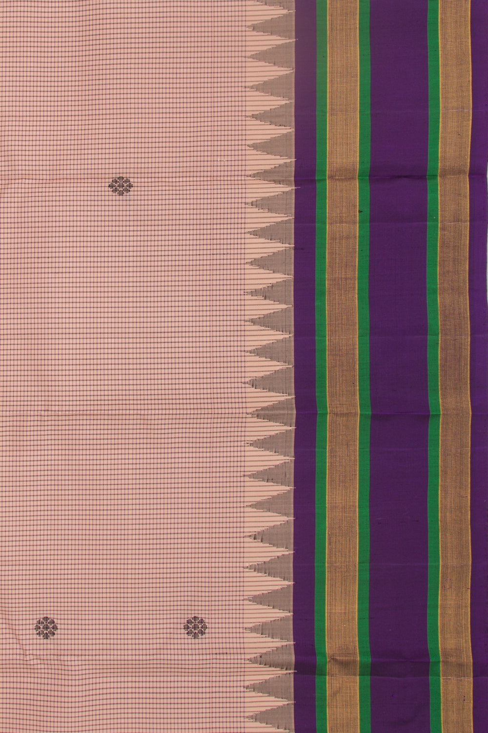 Kanchipuram Silk Checks And Butta Peach Saree