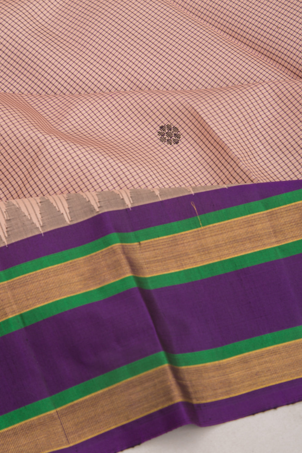 Kanchipuram Silk Checks And Butta Peach Saree