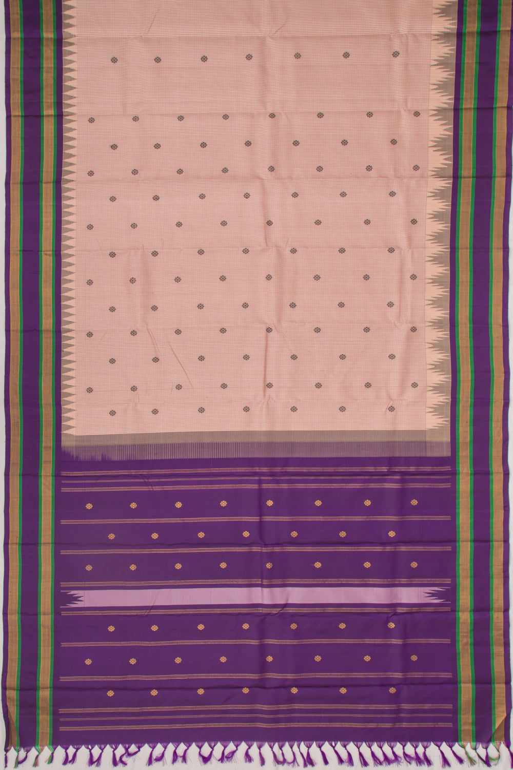 Kanchipuram Silk Checks And Butta Peach Saree