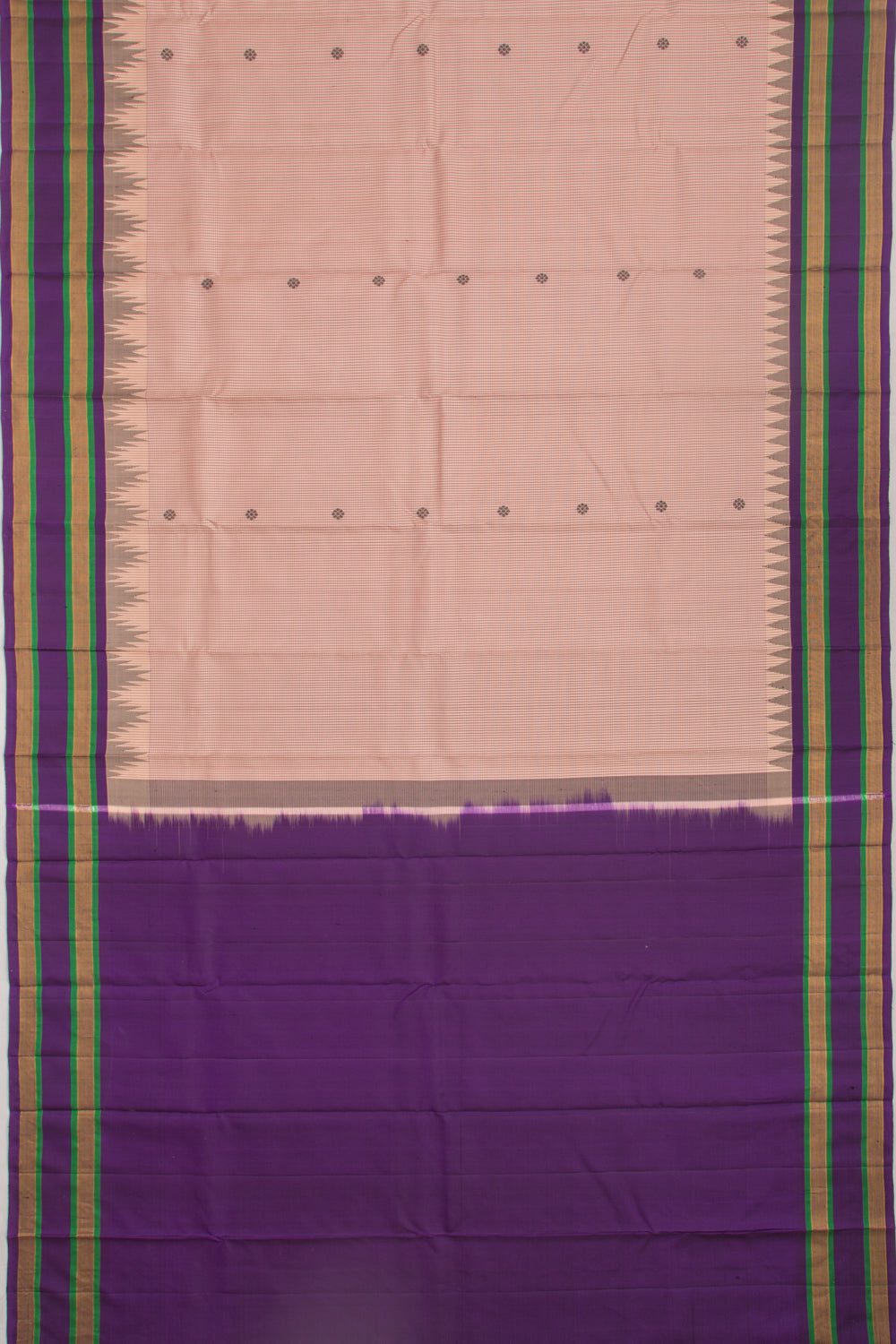 Kanchipuram Silk Checks And Butta Peach Saree