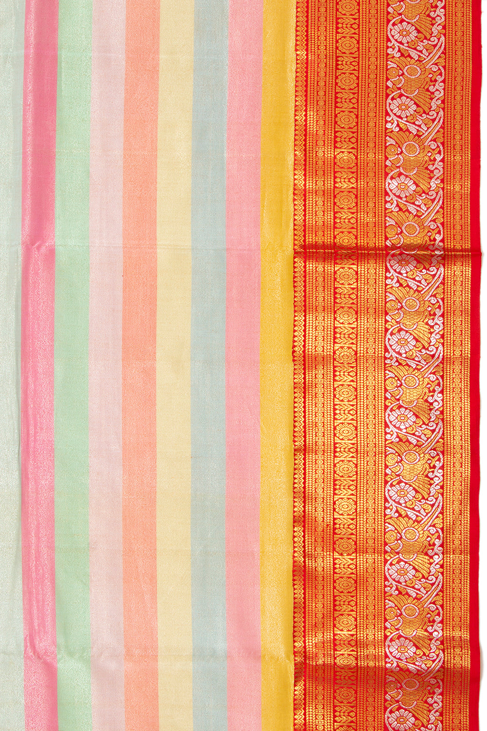 Kanchipuram Silk Tissue Horizontal Lines Multicolour Saree