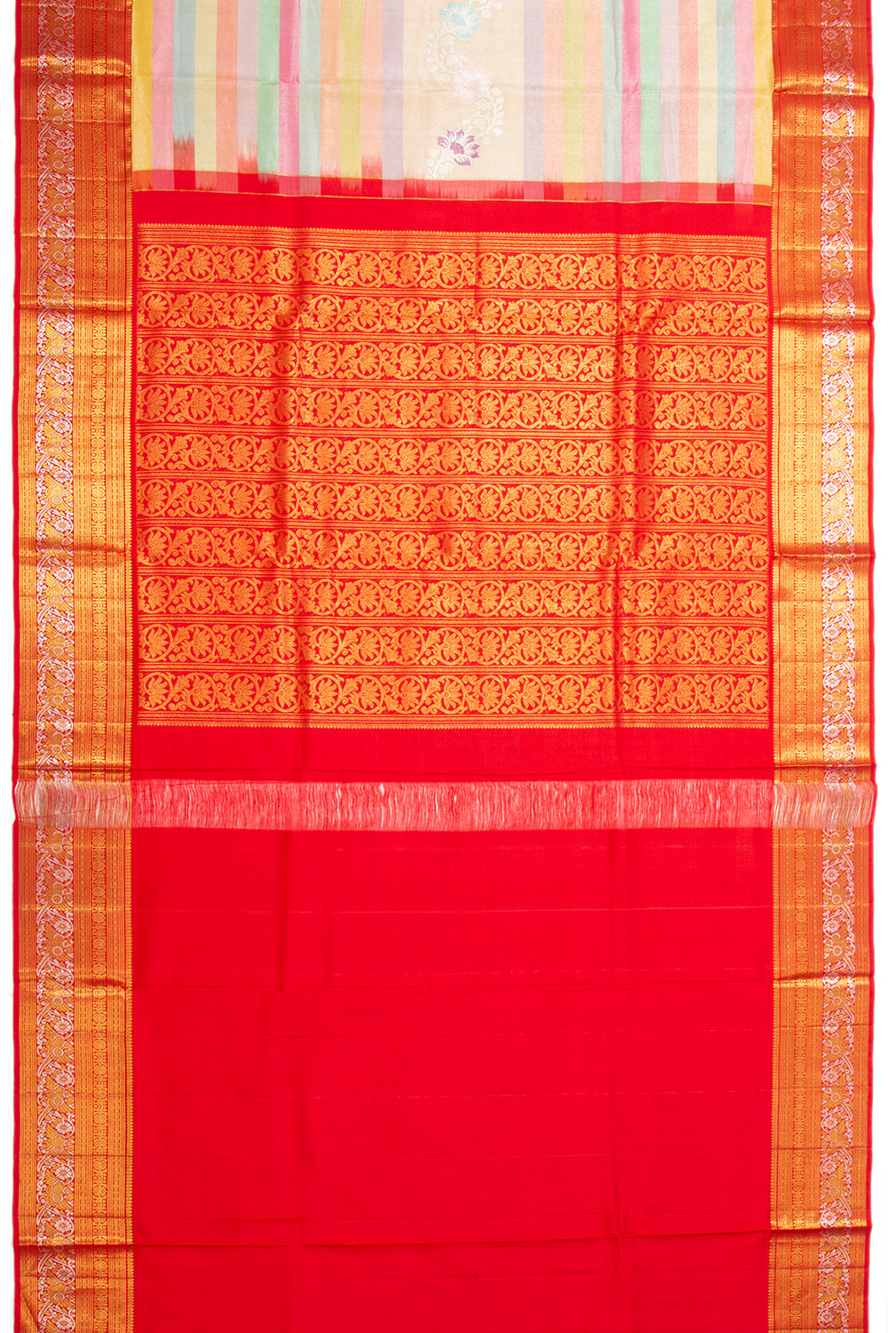 Kanchipuram Silk Tissue Horizontal Lines Multicolour Saree