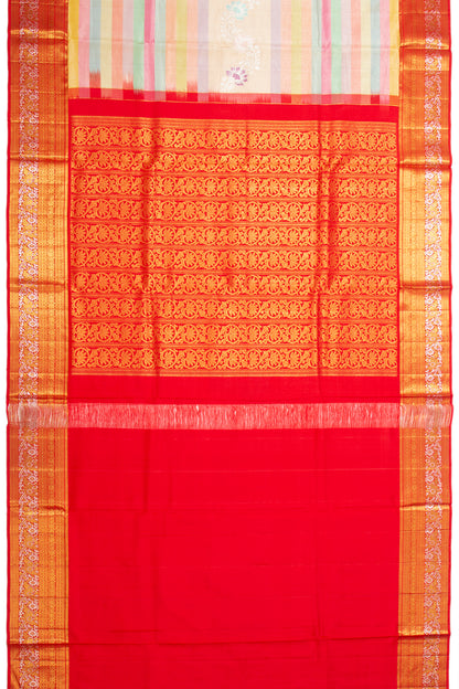 Kanchipuram Silk Tissue Horizontal Lines Multicolour Saree