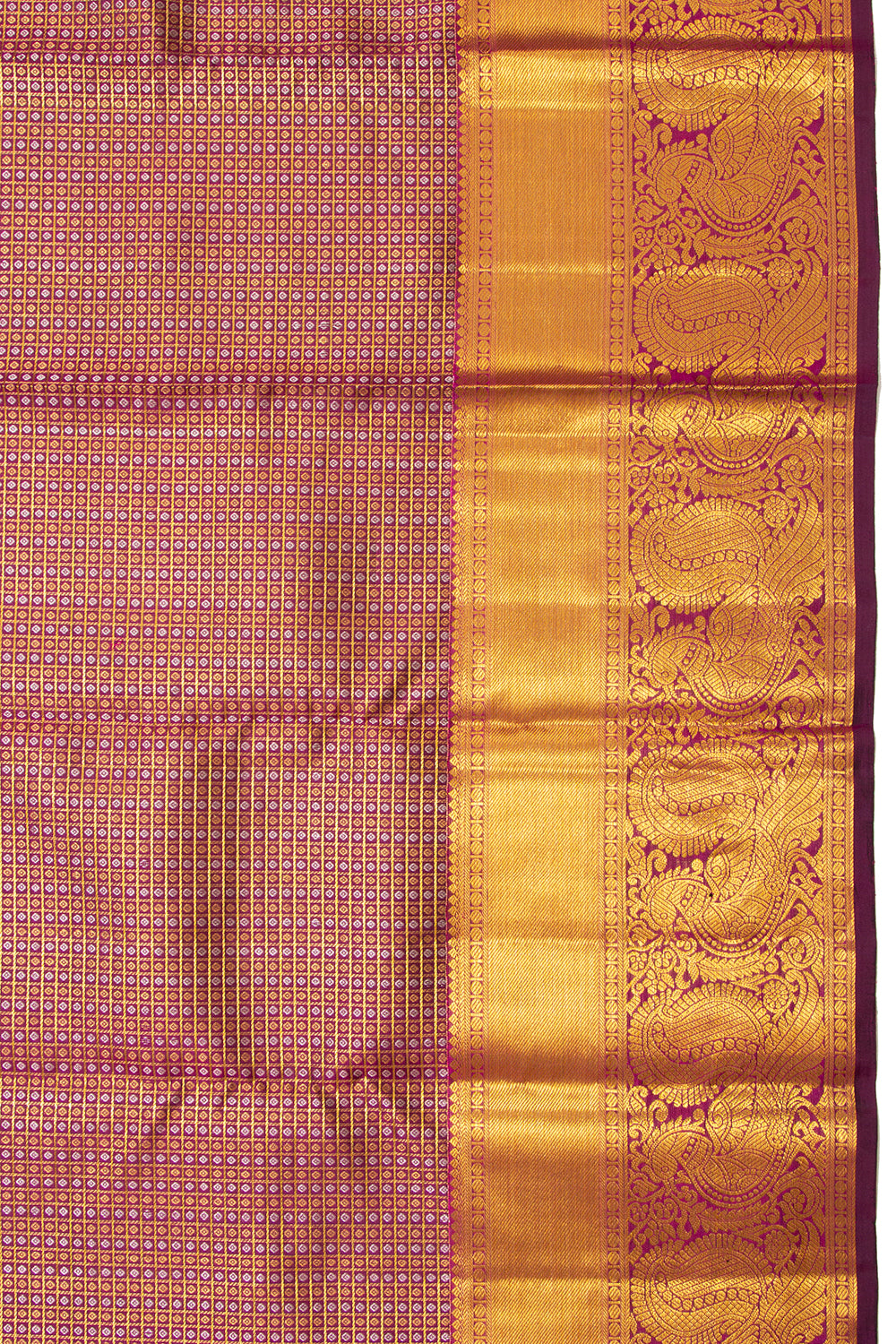 Kanchipuram Silk Checks And Butta Purple Saree