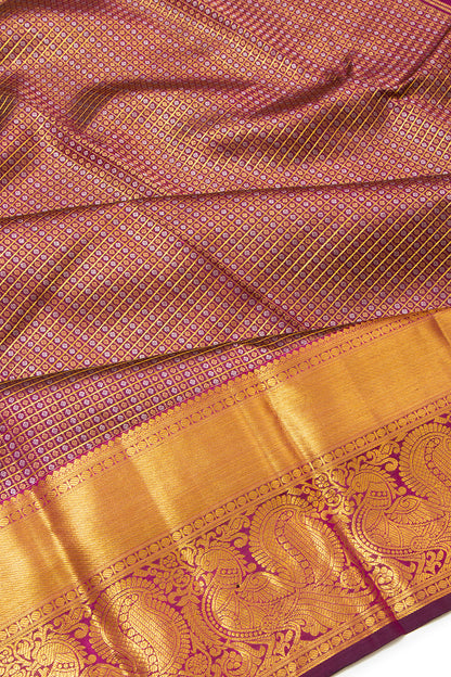 Kanchipuram Silk Checks And Butta Purple Saree