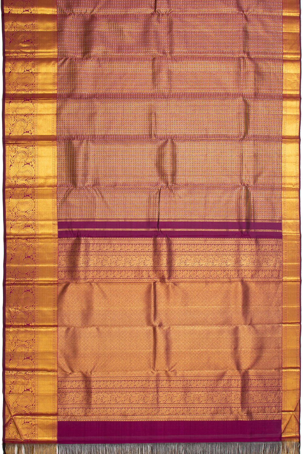 Kanchipuram Silk Checks And Butta Purple Saree