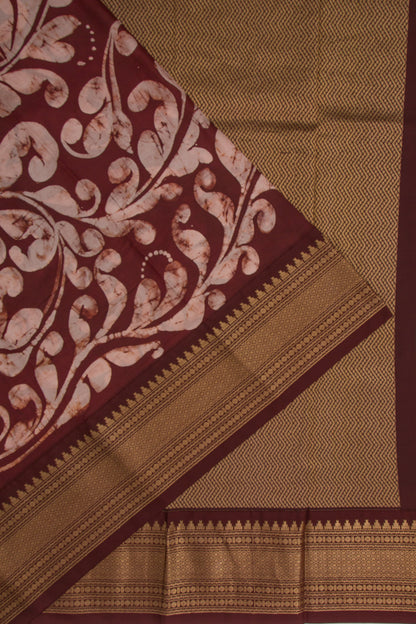 Chanderi Silk Batik Printed Coffee Brown Saree