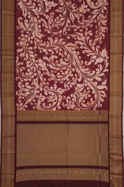 Chanderi Silk Batik Printed Coffee Brown Saree