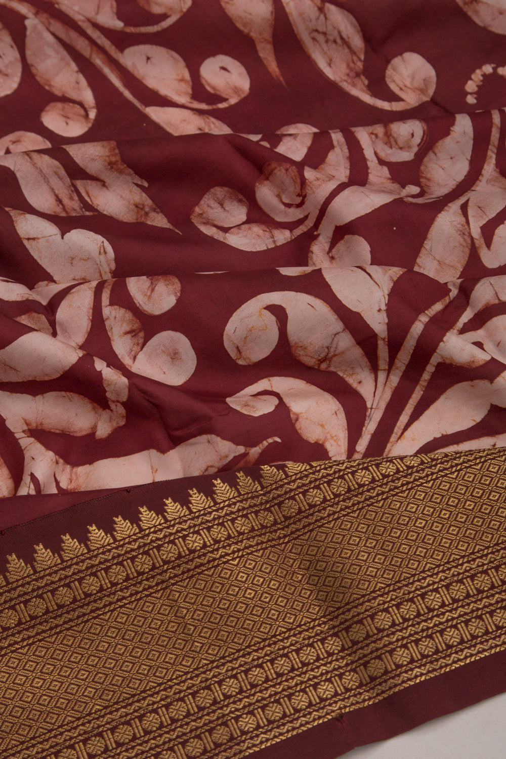 Chanderi Silk Batik Printed Coffee Brown Saree