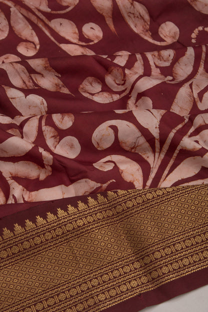 Chanderi Silk Batik Printed Coffee Brown Saree