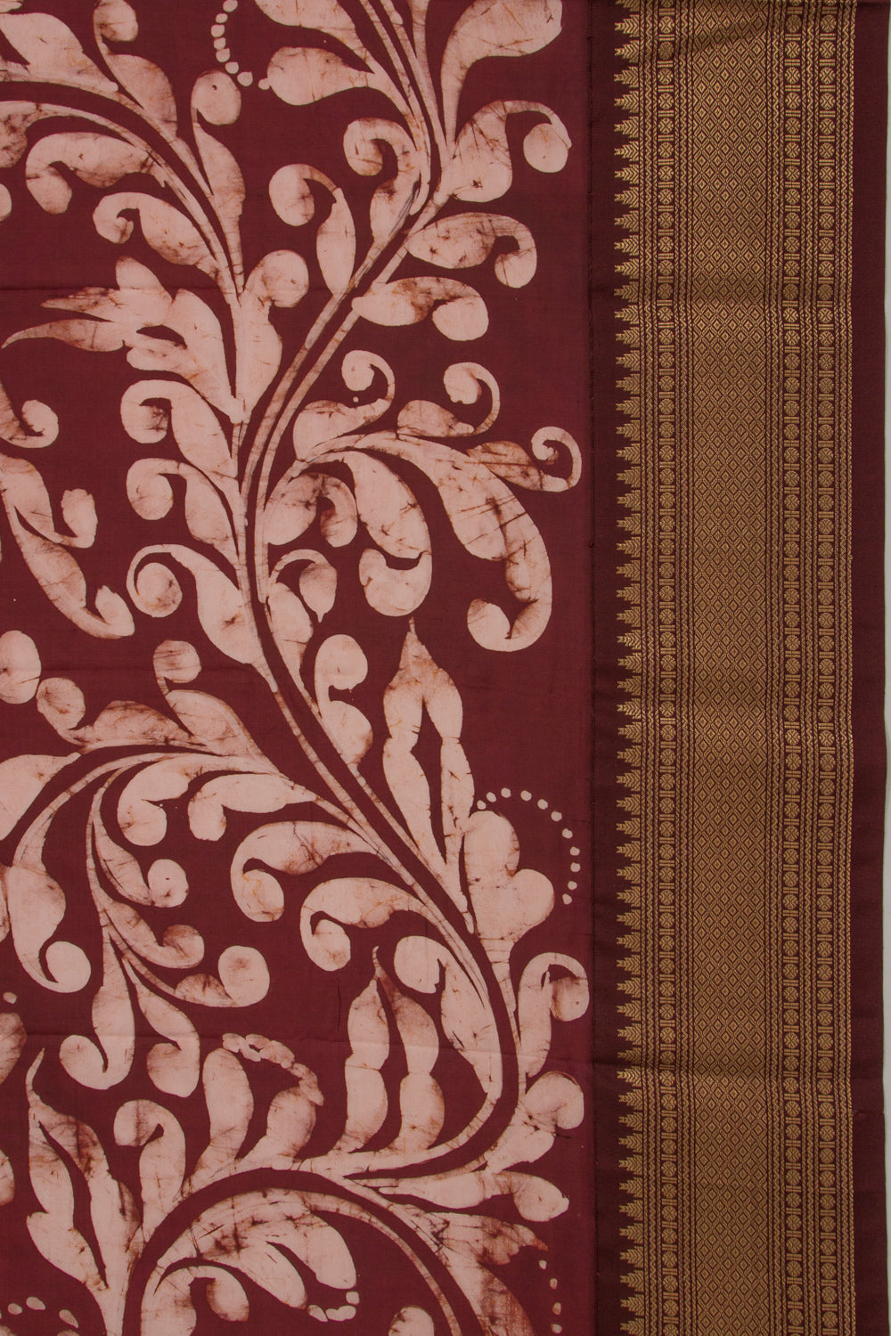 Chanderi Silk Batik Printed Coffee Brown Saree