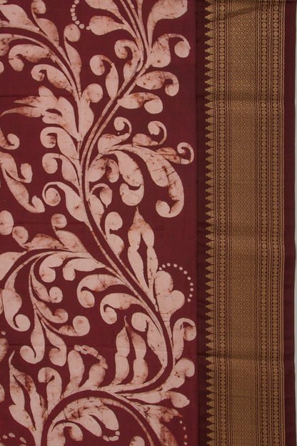 Chanderi Silk Batik Printed Coffee Brown Saree