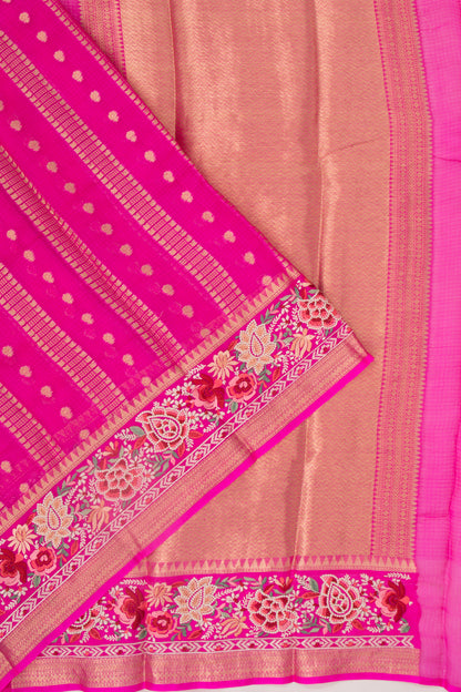 Kota Soft Silk Vertical Lines Pink Saree