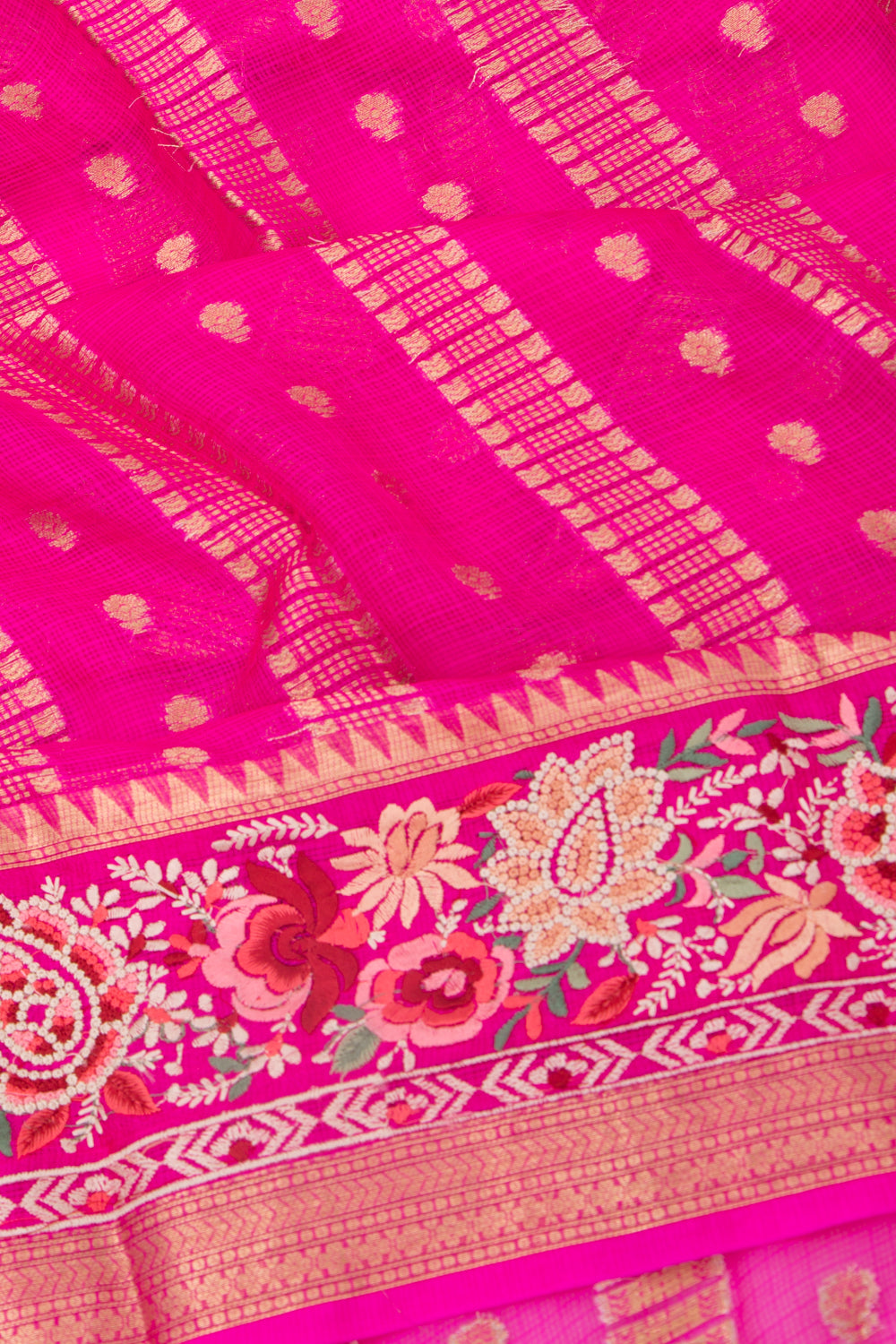 Kota Soft Silk Vertical Lines Pink Saree