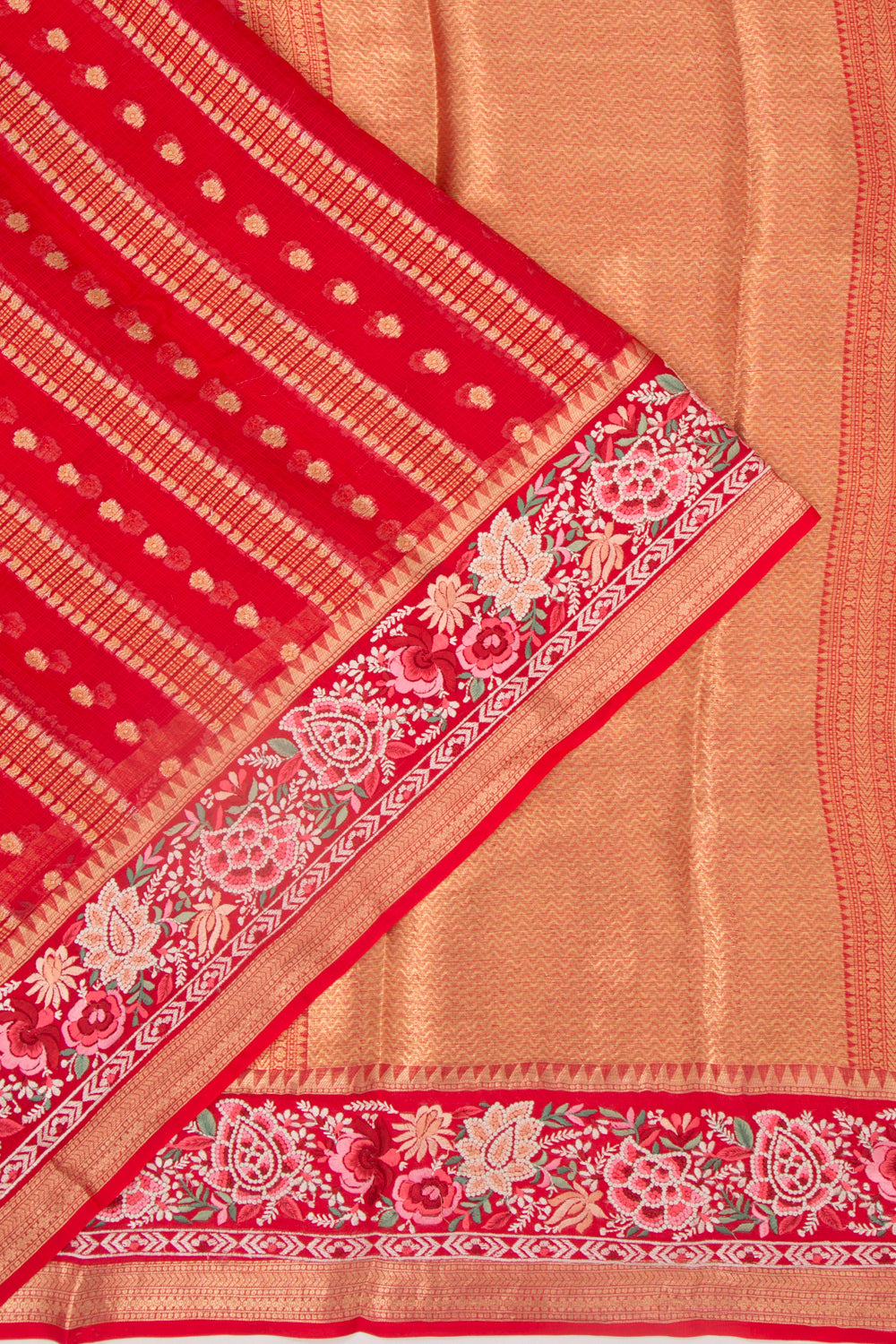 Kota Soft Silk Vertical Lines Red Saree