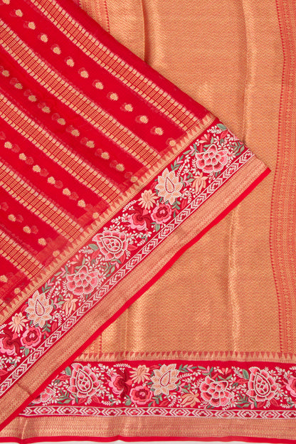 Kota Soft Silk Vertical Lines Red Saree